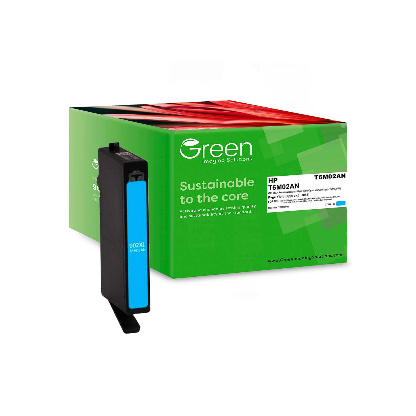 Green Imaging Solutions USA Remanufactured High Yield Cyan Ink Cartridge for HP 902XL (T6M02AN)