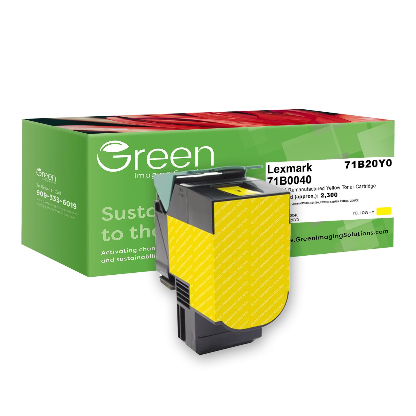Green Imaging Solutions USA Remanufactured Yellow Toner Cartridge for Lexmark CS317/CS417/CS517