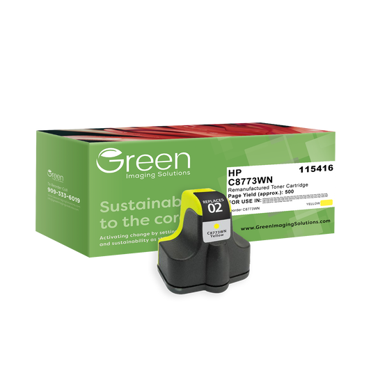 Green Imaging Solutions USA Remanufactured High Yield Yellow Ink Cartridge for HP 02 (C8773WN)