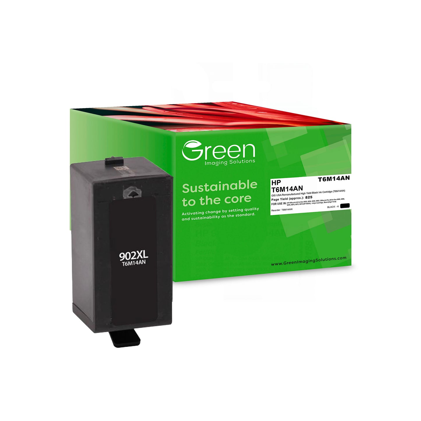 Green Imaging Solutions USA Remanufactured High Yield Black Ink Cartridge for HP 902XL (T6M14AN)