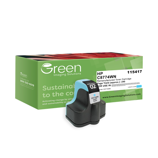 Green Imaging Solutions USA Remanufactured High Yield Light Cyan Ink Cartridge for HP 02 (C8774WN)