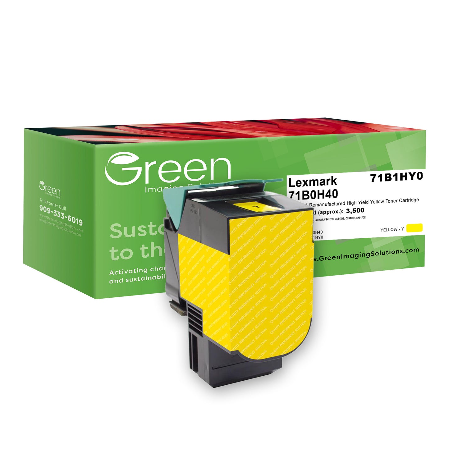 Green Imaging Solutions USA Remanufactured High Yield Yellow Toner Cartridge for Lexmark CS417/CS517