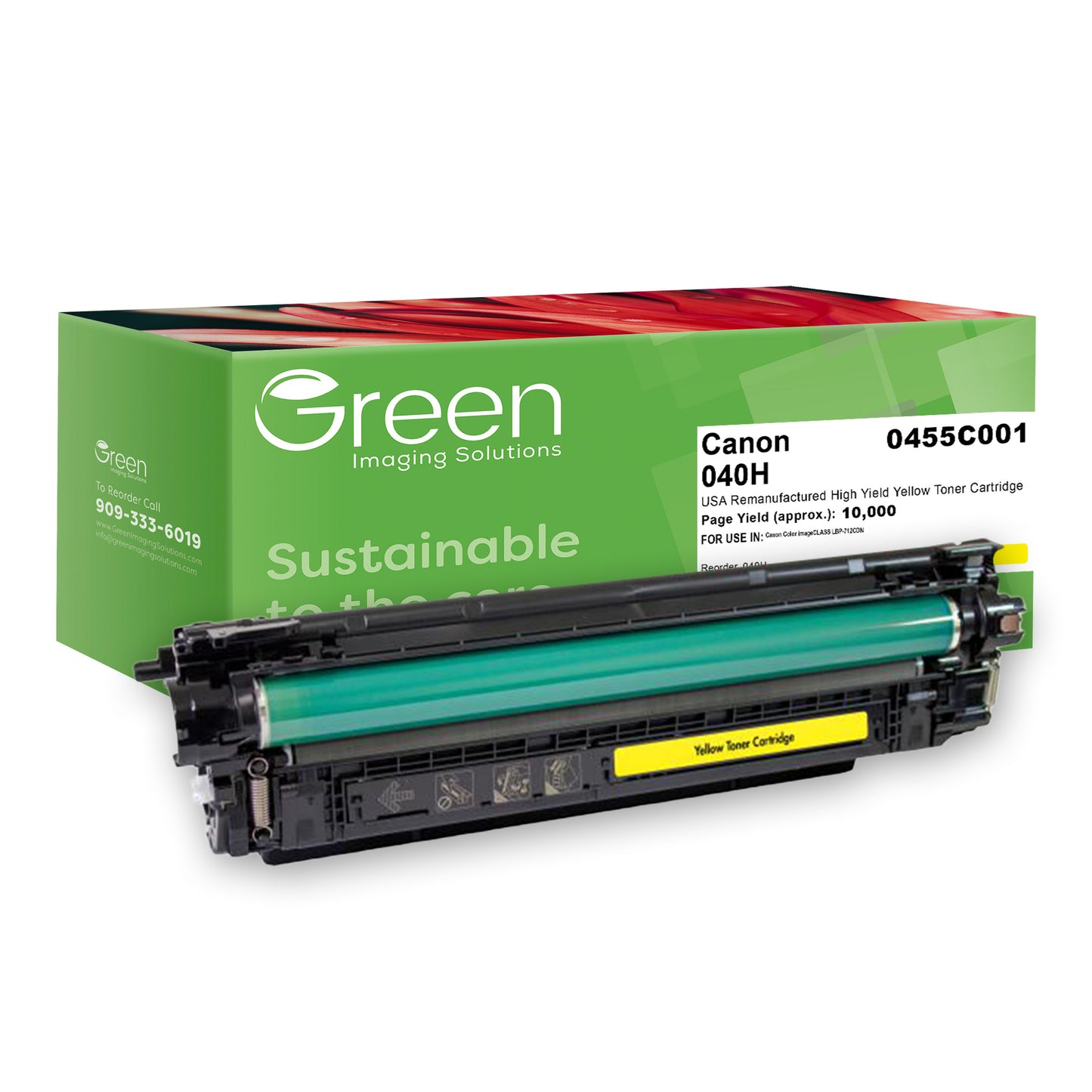 Green Imaging Solutions USA Remanufactured High Yield Yellow Toner Cartridge for Canon 0455C001 (040 H)