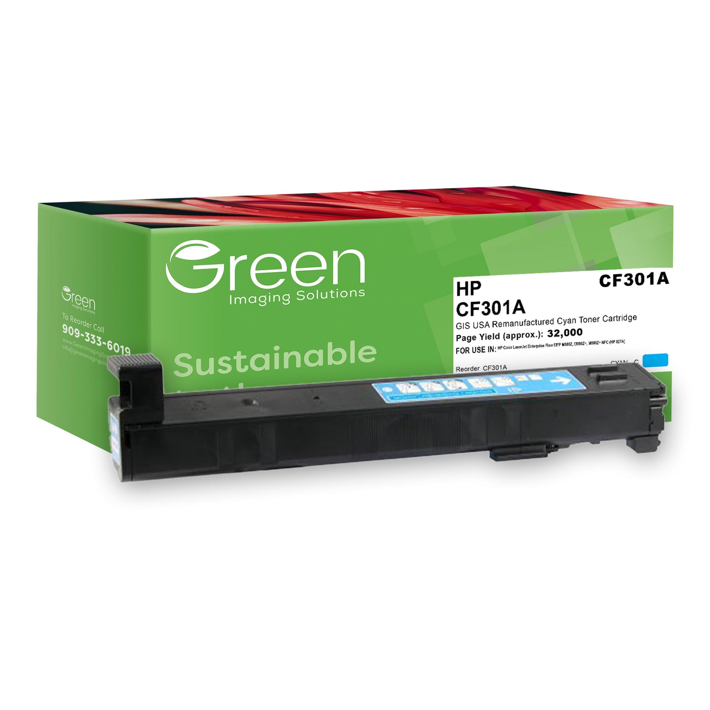 Green Imaging Solutions USA Remanufactured Cyan Toner Cartridge for HP 827A (CF301A)