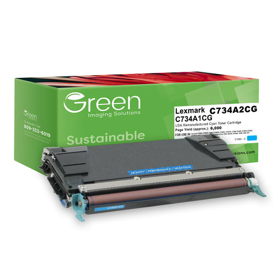 Green Imaging Solutions USA Remanufactured Cyan Toner Cartridge for Lexmark C734/C736/X734