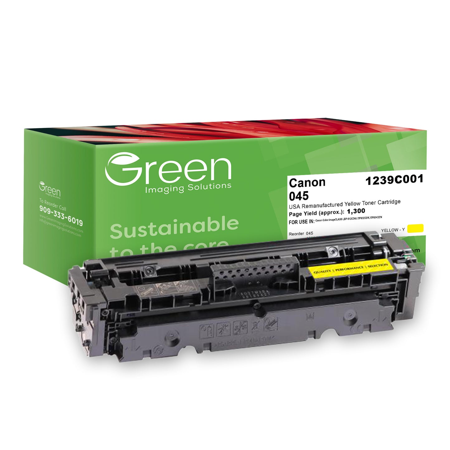 Green Imaging Solutions USA Remanufactured Yellow Toner Cartridge for Canon 1239C001 (045)