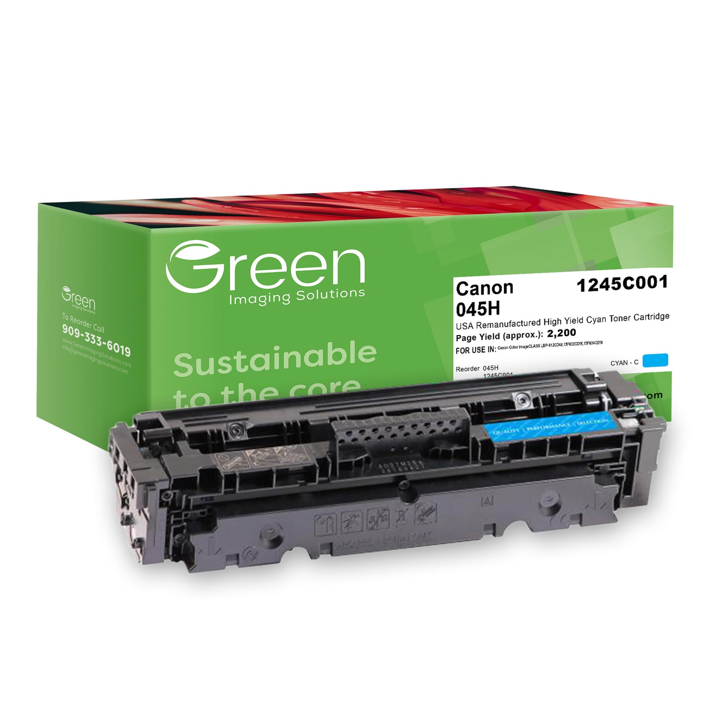 Green Imaging Solutions USA Remanufactured High Yield Cyan Toner Cartridge for Canon 1245C001 (045 H)