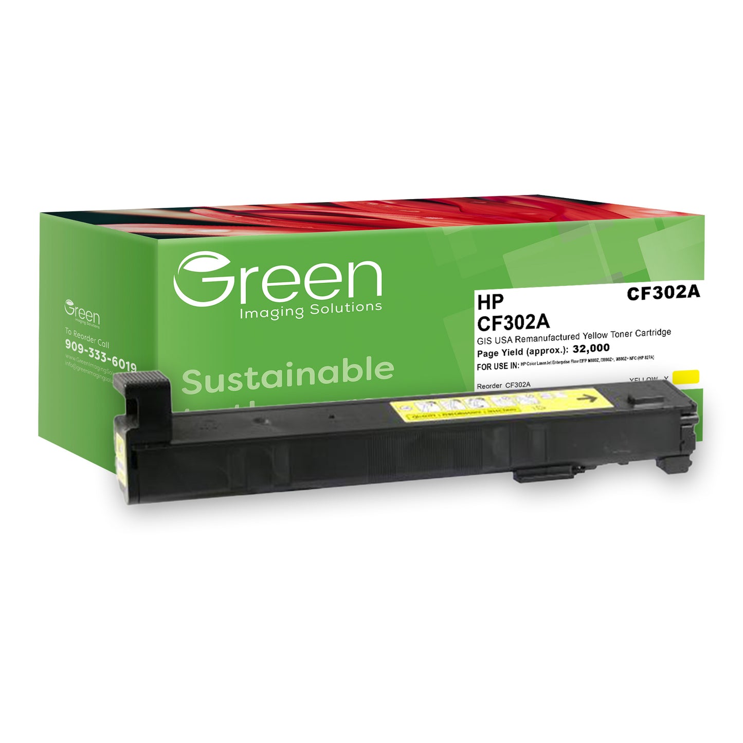 Green Imaging Solutions USA Remanufactured Yellow Toner Cartridge for HP 827A (CF302A)