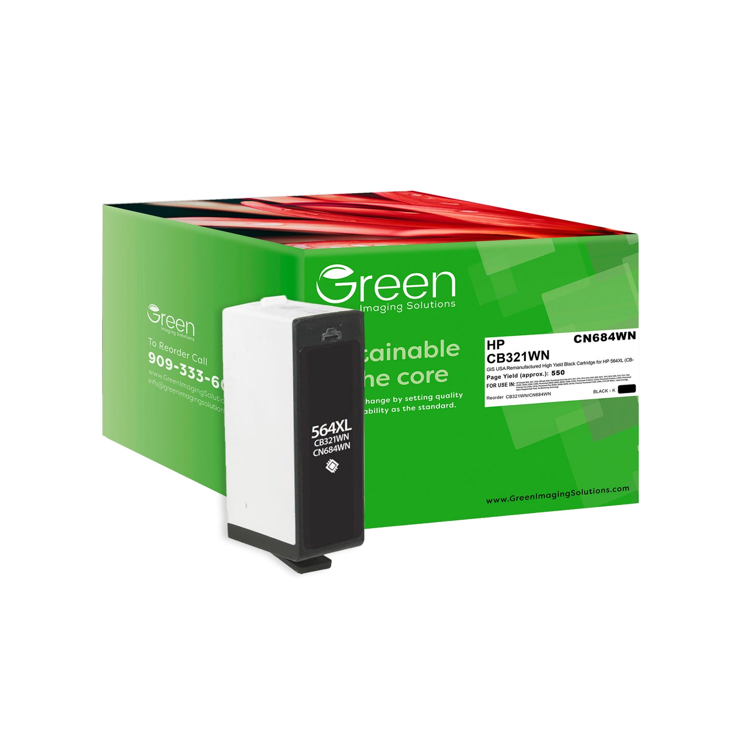 Green Imaging Solutions USA Remanufactured High Yield Black Ink Cartridge for HP 564XL (CB321WN/CN684WN)