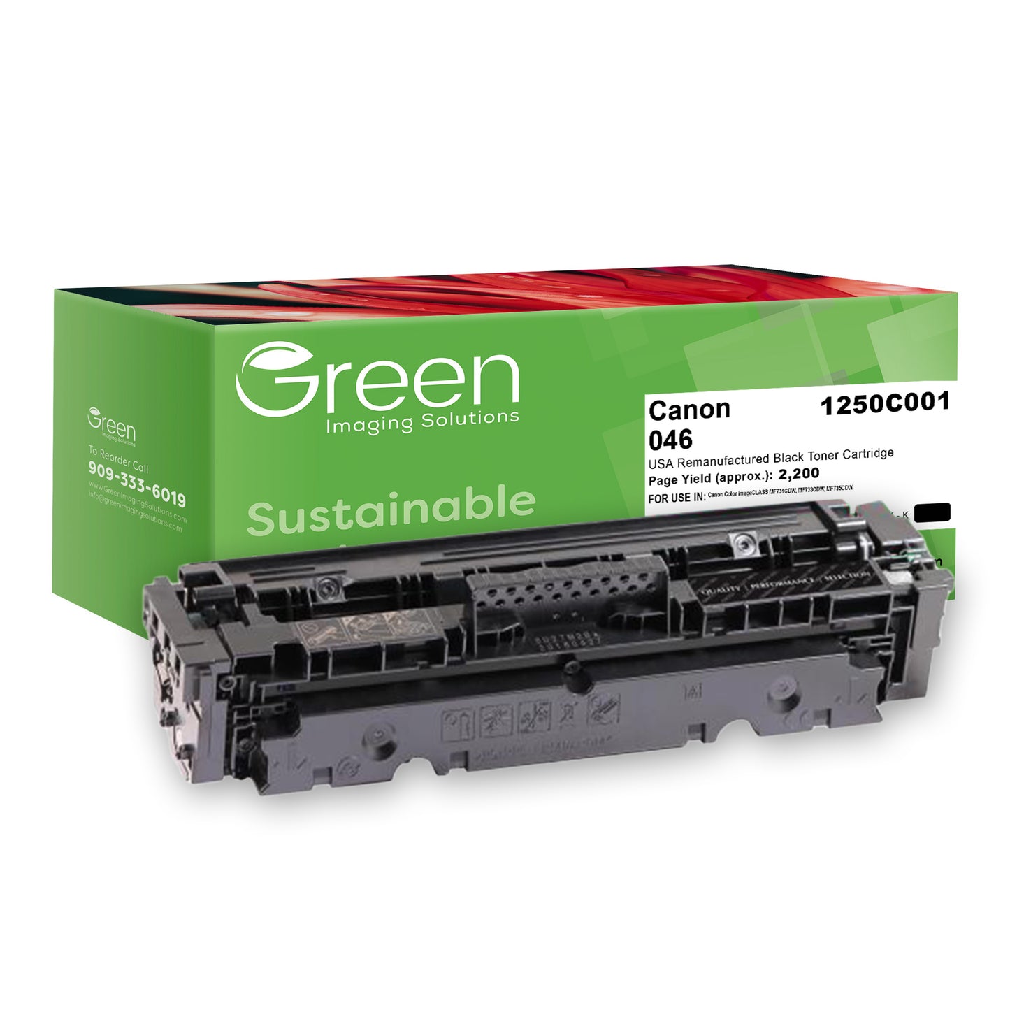 Green Imaging Solutions USA Remanufactured Black Toner Cartridge for Canon 1250C001 (046)