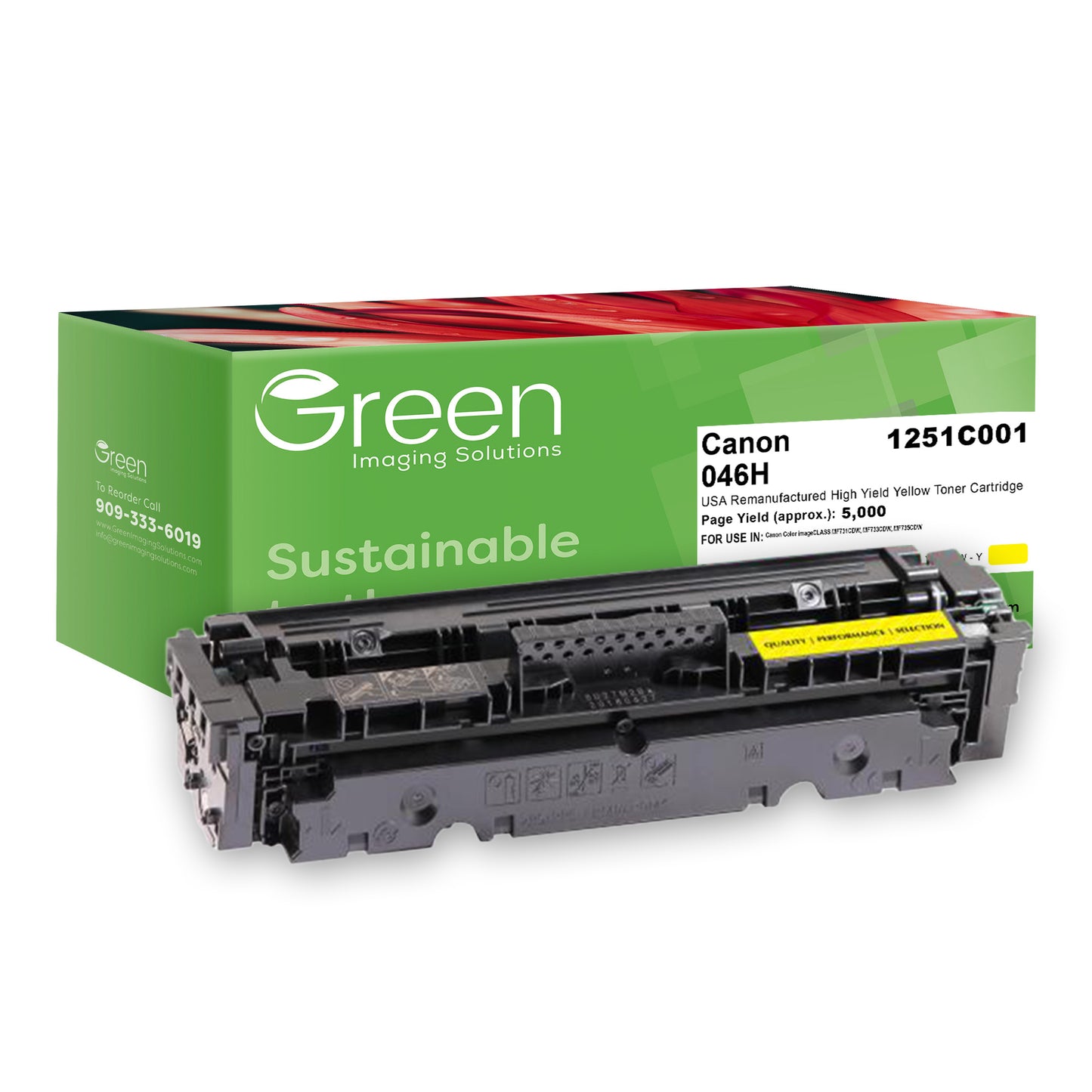 Green Imaging Solutions USA Remanufactured High Yield Yellow Toner Cartridge for Canon 1251C001 (046 H)