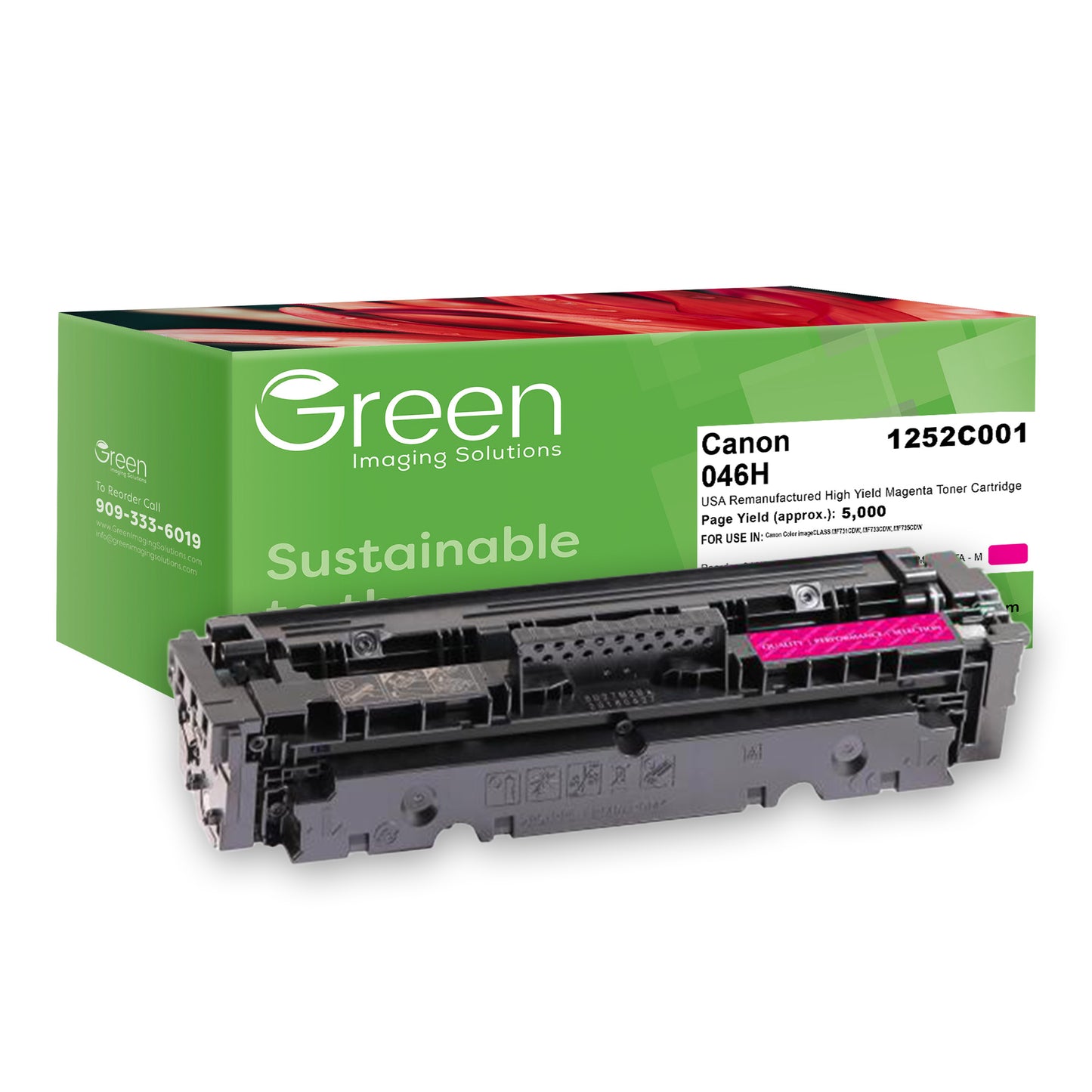 Green Imaging Solutions USA Remanufactured High Yield Magenta Toner Cartridge for Canon 1252C001 (046 H)