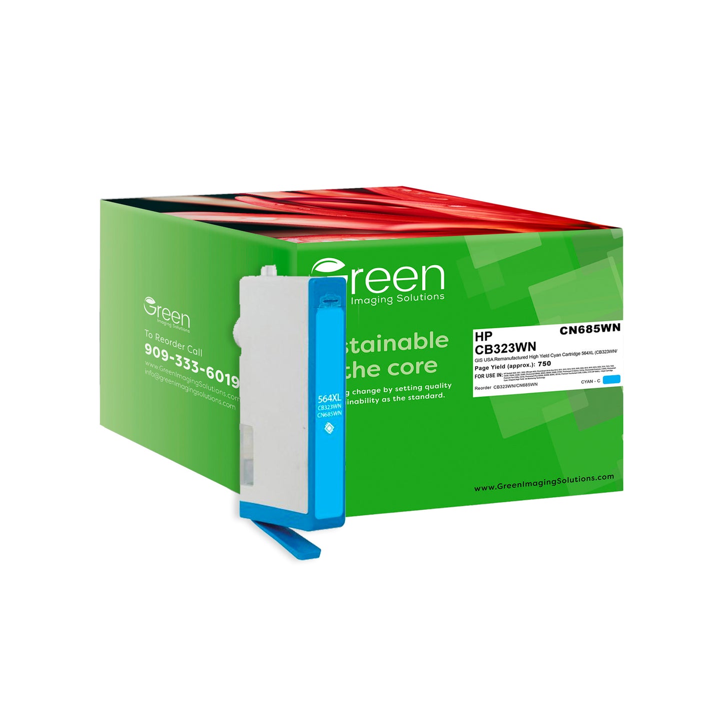 Green Imaging Solutions USA Remanufactured High Yield Cyan Ink Cartridge for HP 564XL (CB323WN/CN685WN)