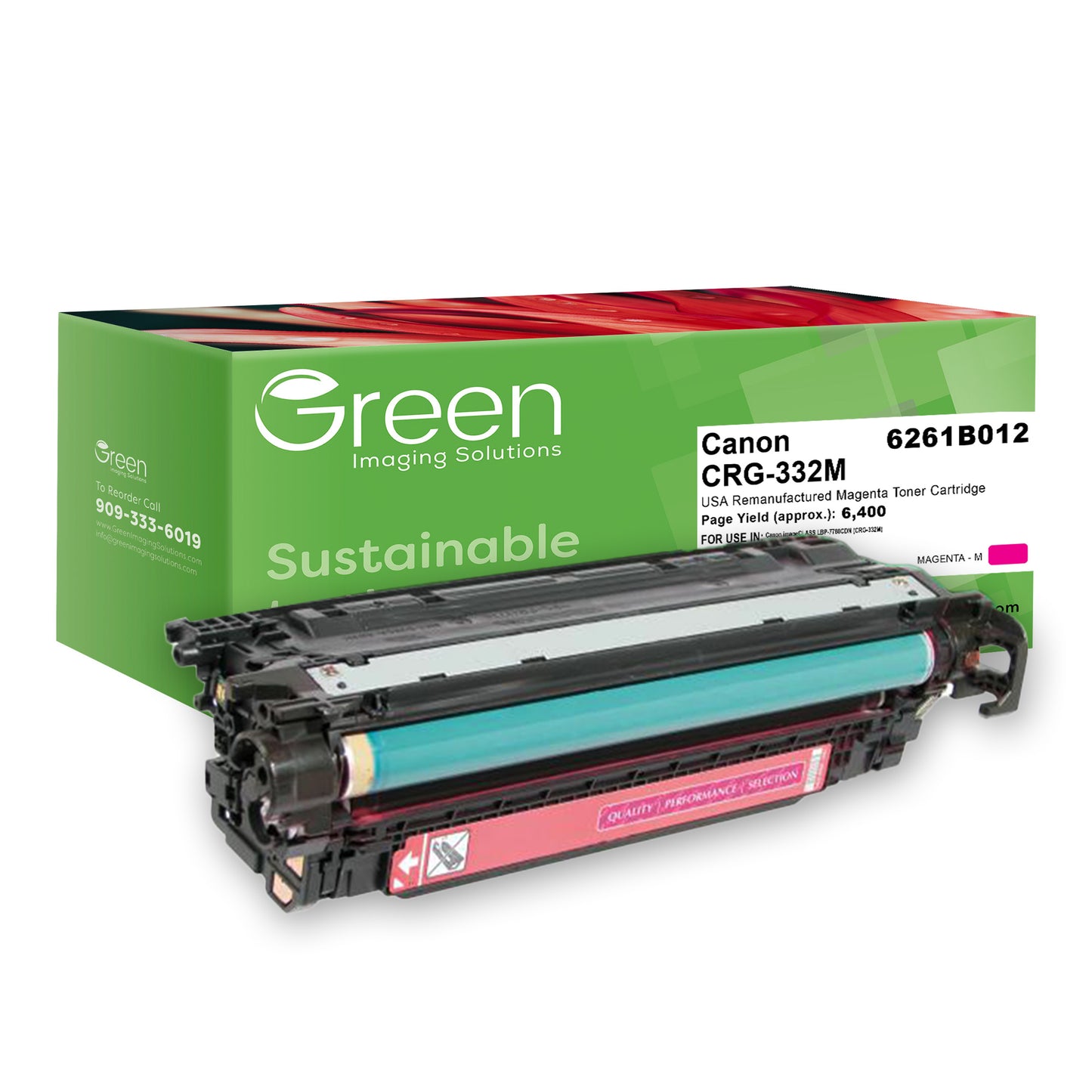 Green Imaging Solutions USA Remanufactured Magenta Toner Cartridge for Canon 6261B012 (CRG-332M)