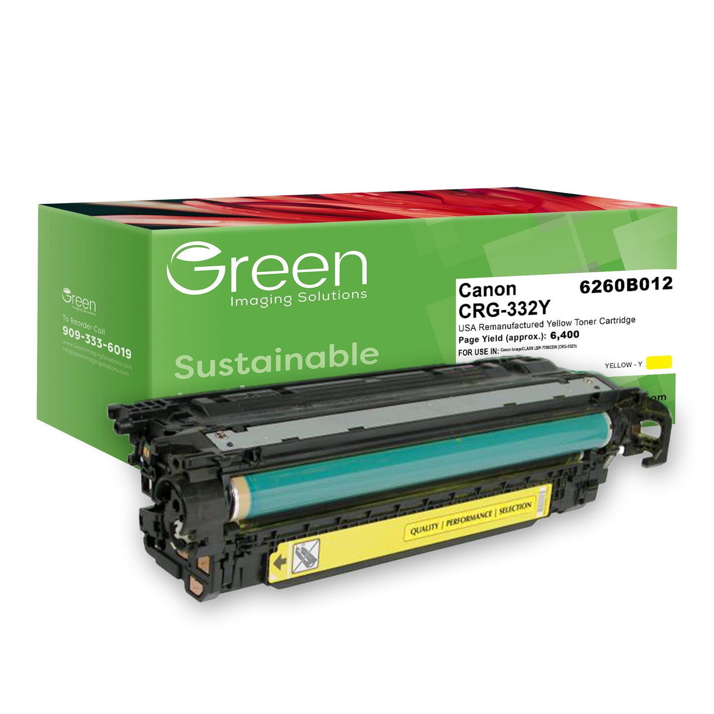 Green Imaging Solutions USA Remanufactured Yellow Toner Cartridge for Canon 6260B012 (CRG-332Y)