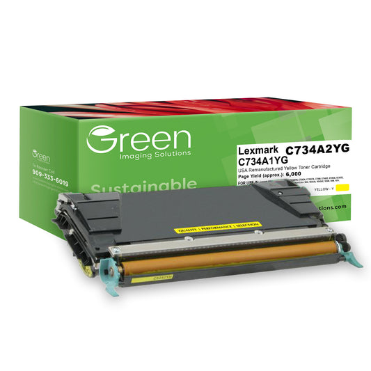 Green Imaging Solutions USA Remanufactured Yellow Toner Cartridge for Lexmark C734/C736/X734