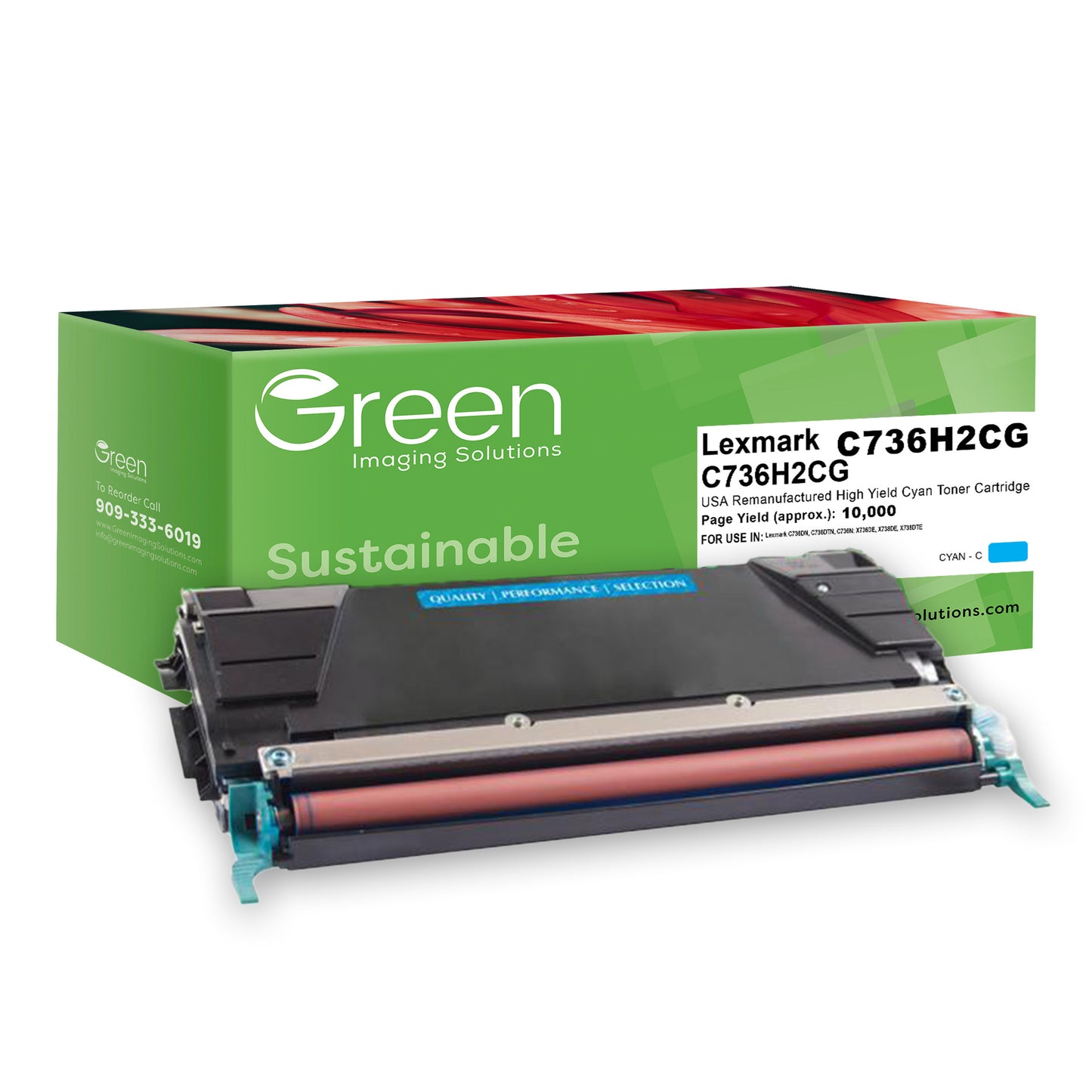 Green Imaging Solutions USA Remanufactured High Yield Cyan Toner Cartridge for Lexmark C736/X736/X738