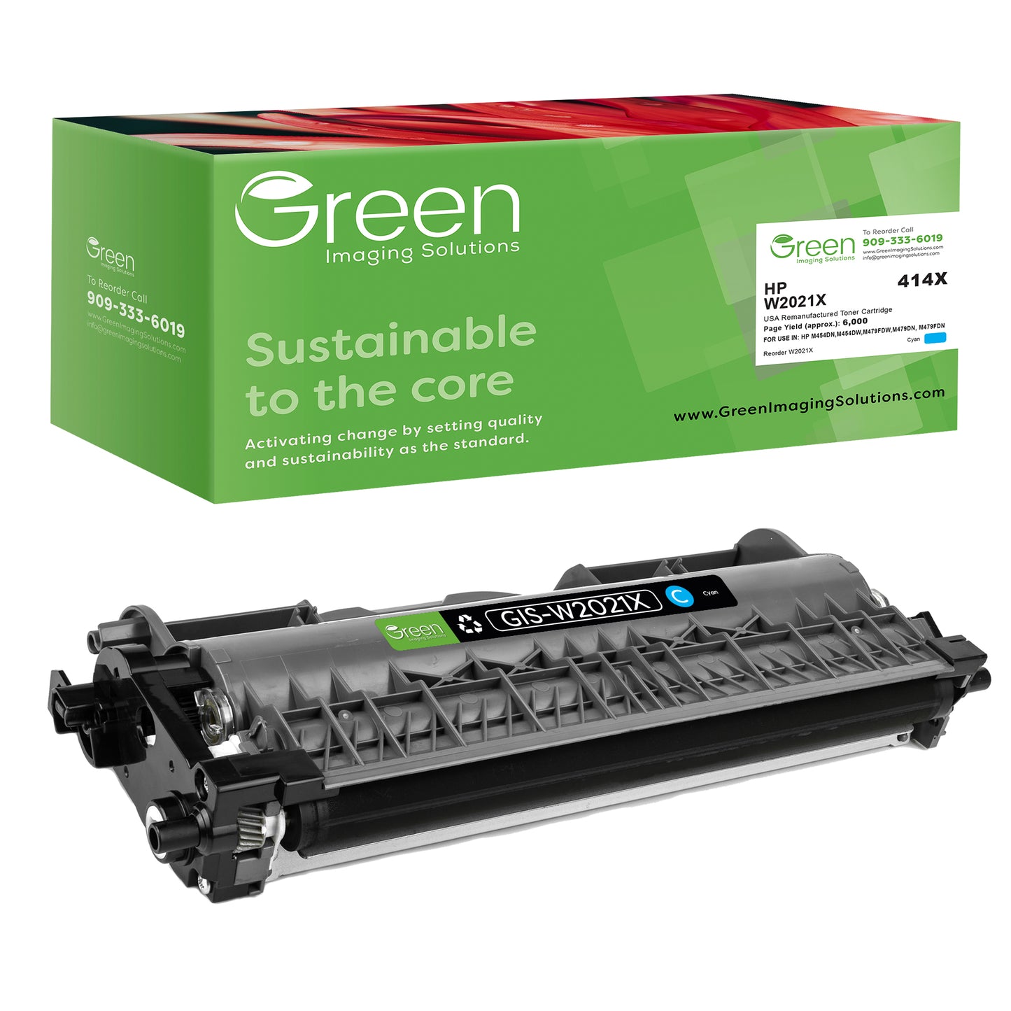 Green Imaging Solutions USA Remanufactured Toner Cartridge Replacement for HP W2021X |414X| - OEM Chip, Cyan, High Yield 6,000 Pages – For HP M454dn, M454dw, M479fdw, M479dn, M479fdn